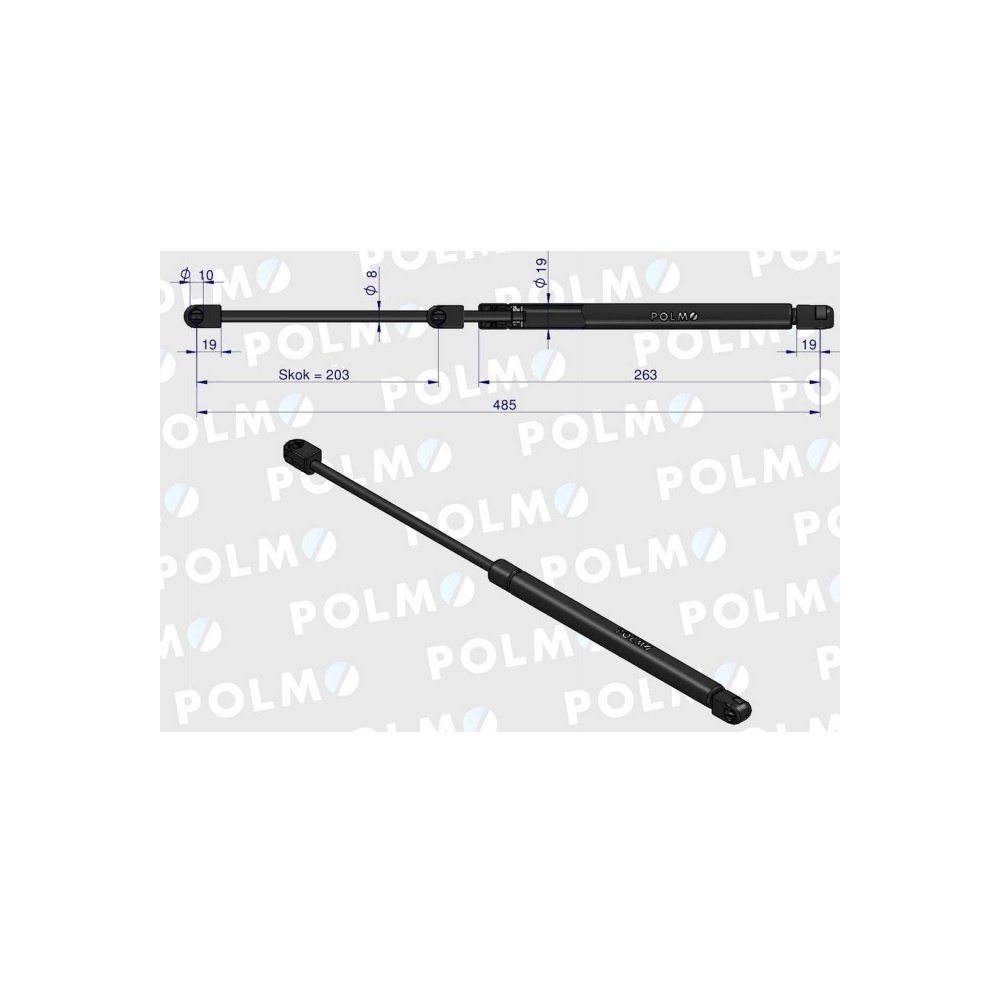 Siłownik szyby tylnej L max. 485mm 3816796M1P MASSEY FERGUSON POLMO