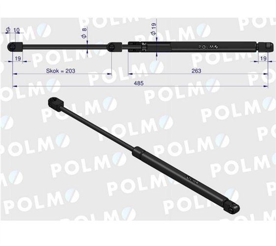 Siłownik szyby przedniej L max. 485mm 3901111M1P MASSEY FERGUSON POLMO