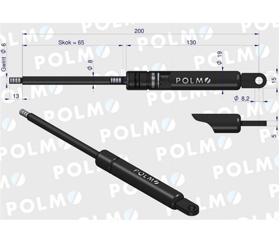 Siłownik szyberdachu L max. 200mm 3901826M90P MASSEY FERGUSON POLMO