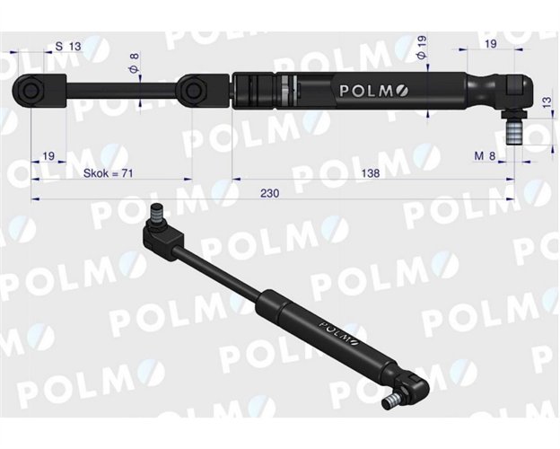 Siłownik drzwi L max. 230mm 3902121M1P MASSEY FERGUSON POLMO