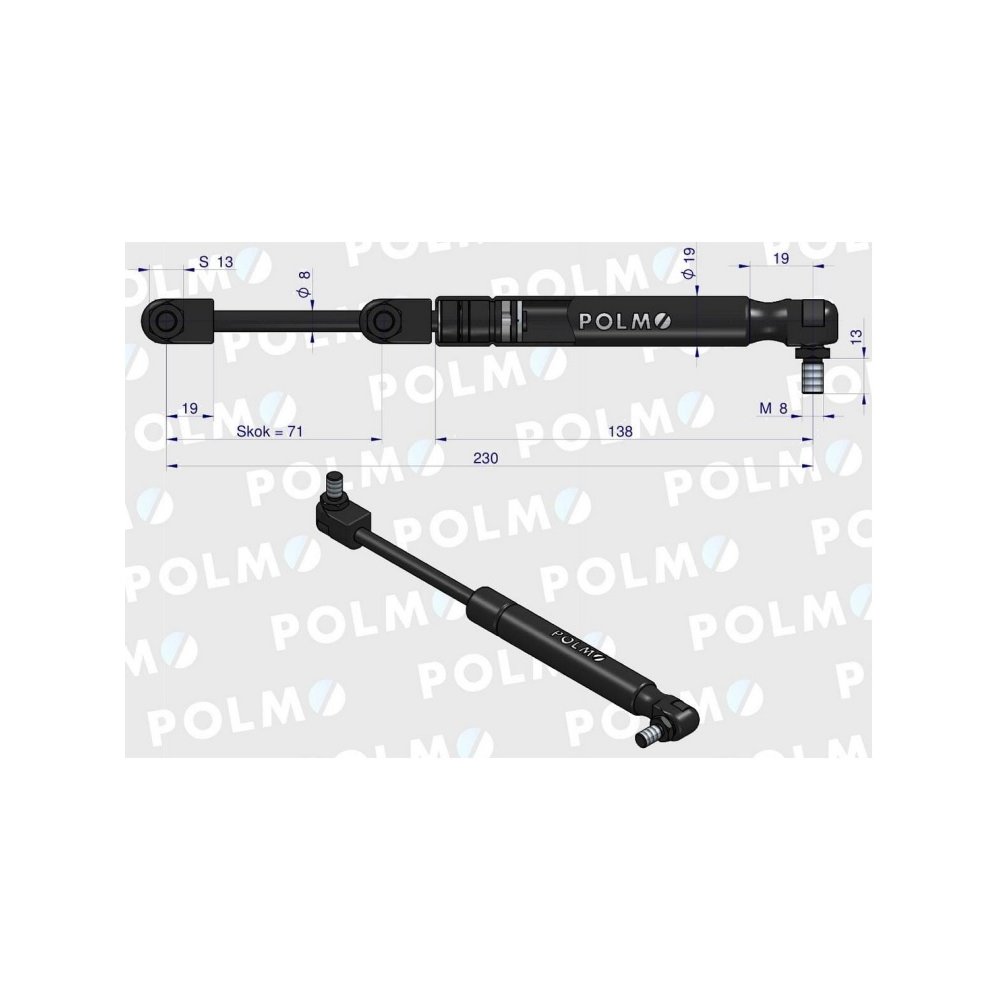 Siłownik drzwi L max. 230mm 3902121M1P MASSEY FERGUSON POLMO