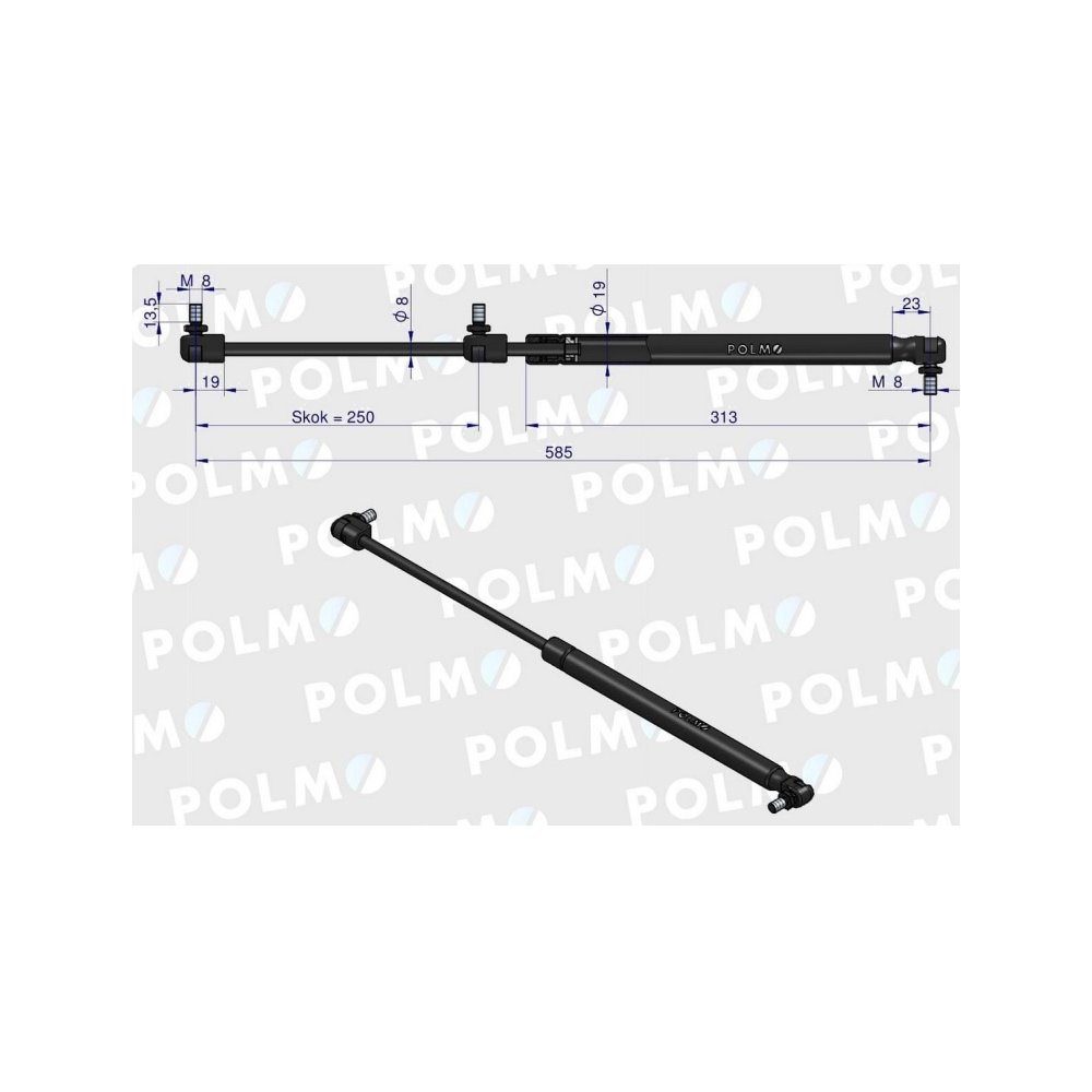 Siłownik szyby tylnej L max. 585mm 65417037 MASSEY FERGUSON POLMO