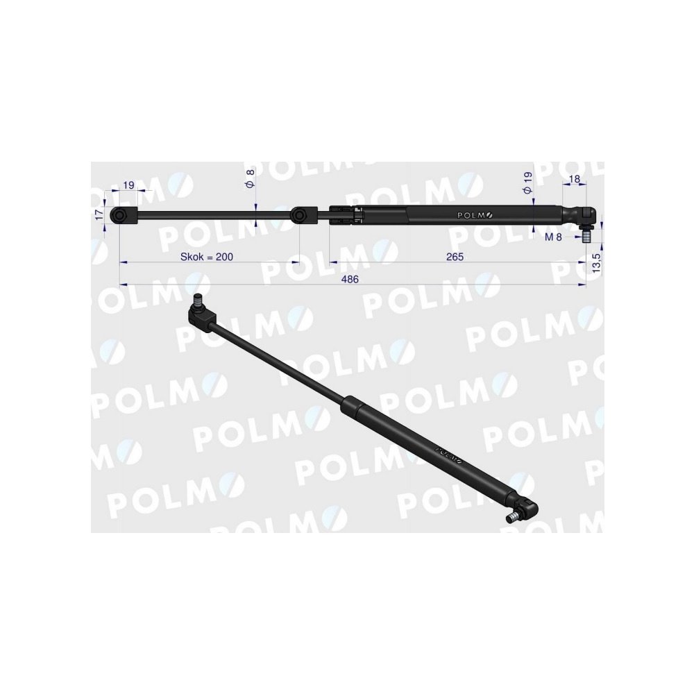 Siłownik szyby przedniej tylnej drzwi L max. 486mm 3904695M1P MASSEY FERGUSON POLMO