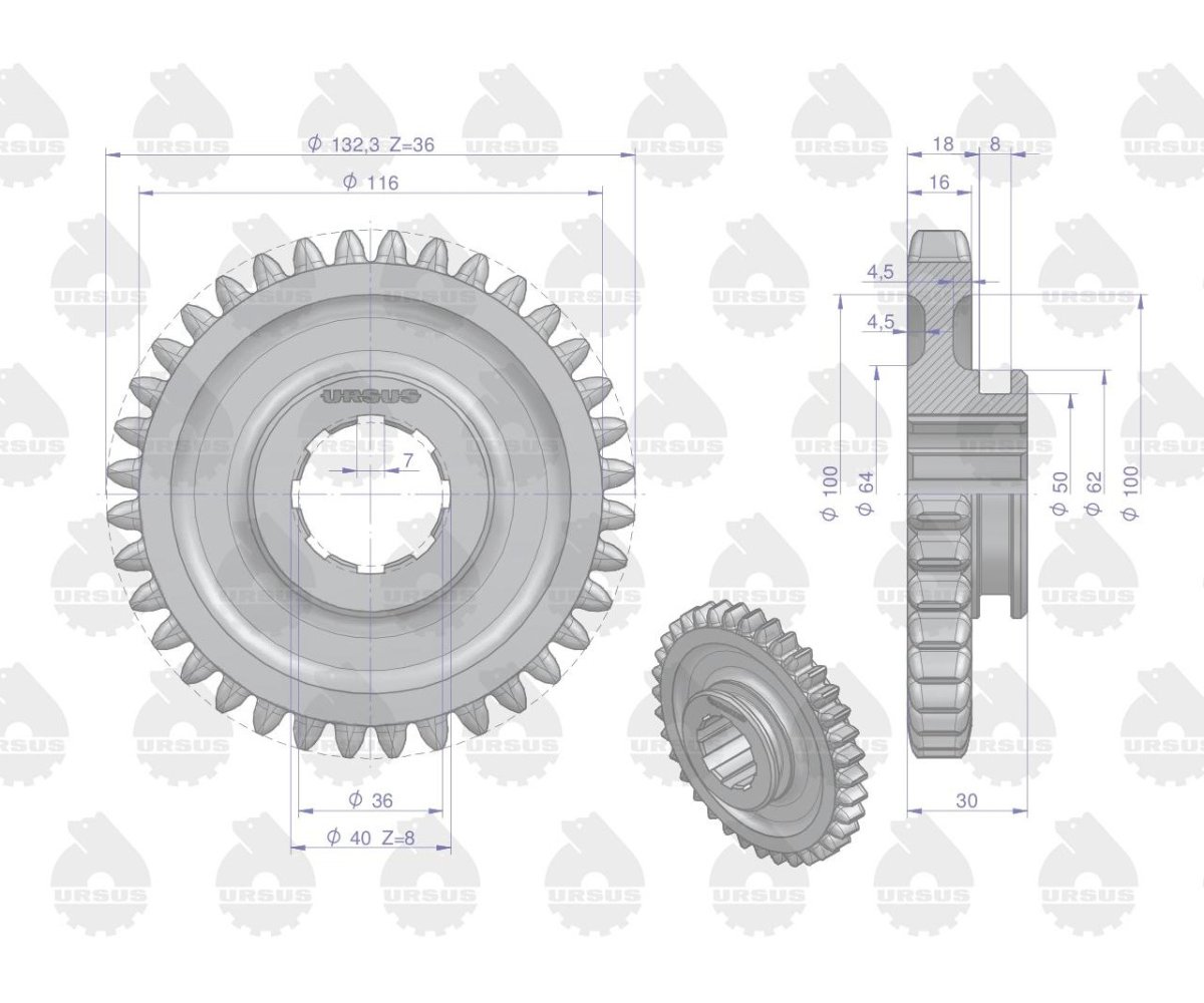 Koło zębate pierwszego czwartego i wstecznego biegu C-330 ORYGINAŁ URSUS