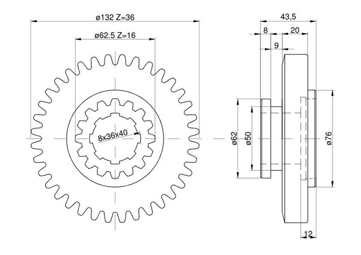 Koło zębate III biegu i reduktora przesuwne C-330 Skropol
