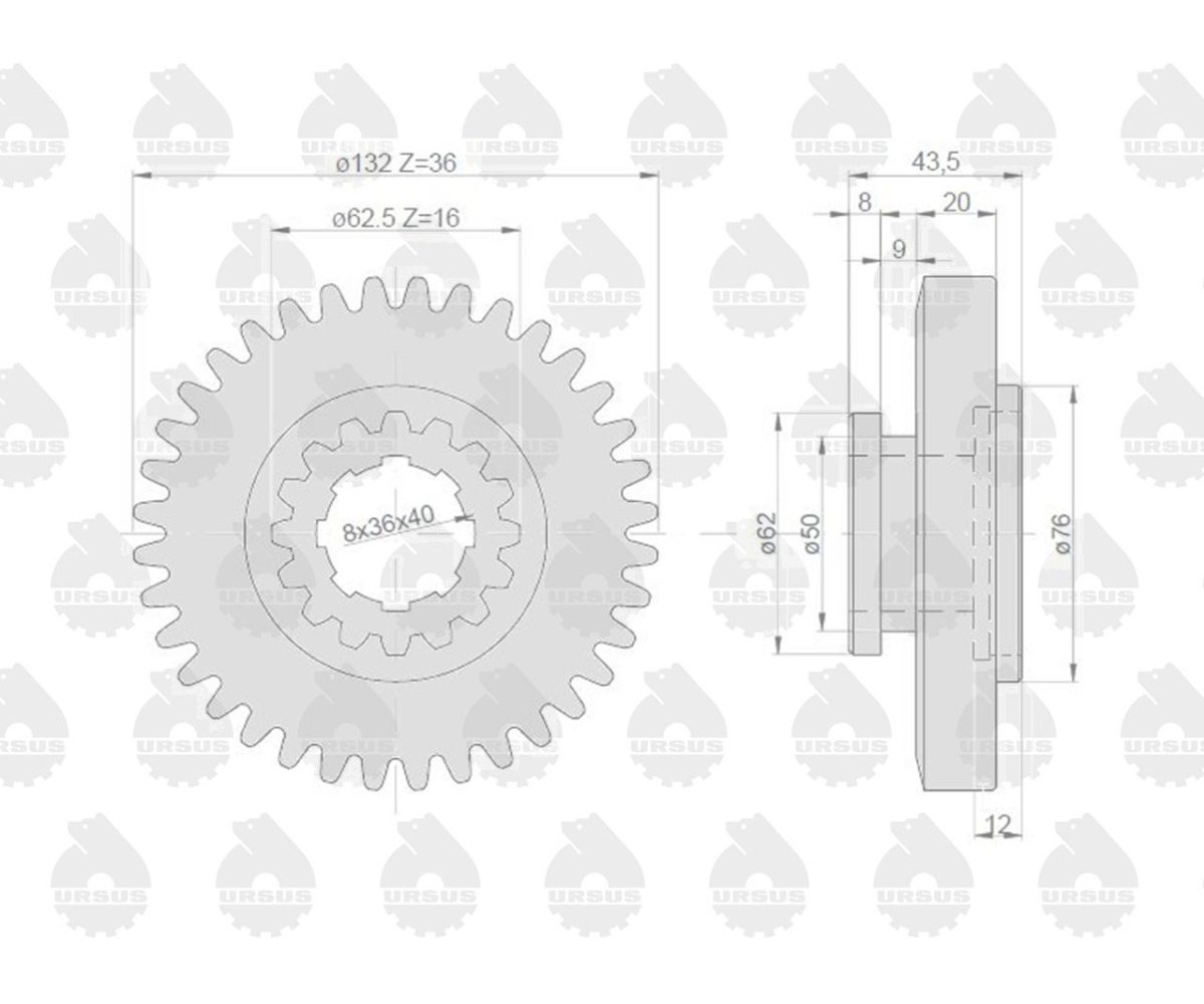 Koło zębate trzeciego biegu i reduktora przesuwne C-330 ORYGINAŁ URSUS
