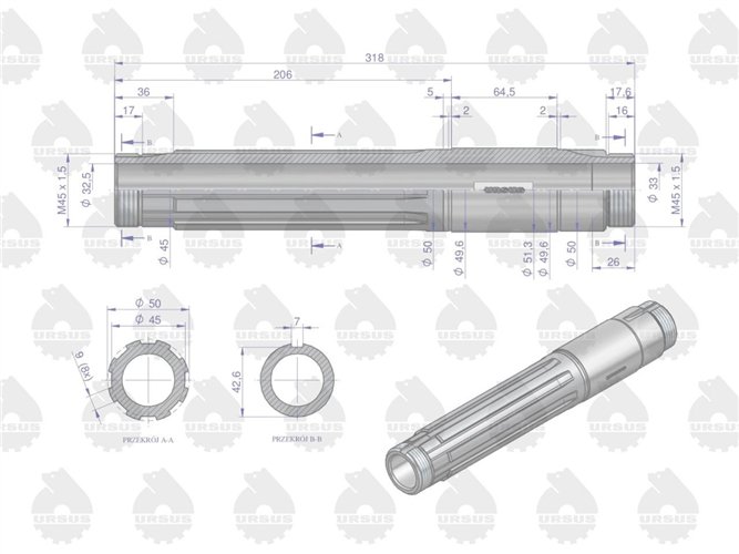 Wałek pośredni skrzyni C-330 ORYGINAŁ URSUS