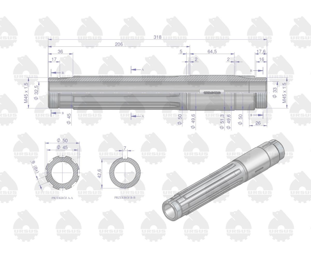 Wałek pośredni skrzyni C-330 ORYGINAŁ URSUS