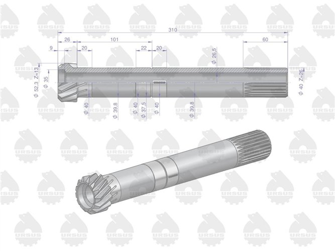 Wałek napędu przekaźnika mocy WOM ( sprzęgła 2-stopień) C-330 ORYGINAŁ URSUS