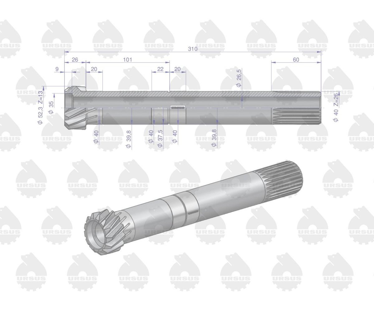Wałek napędu przekaźnika mocy WOM ( sprzęgła 2-stopień) C-330 ORYGINAŁ URSUS