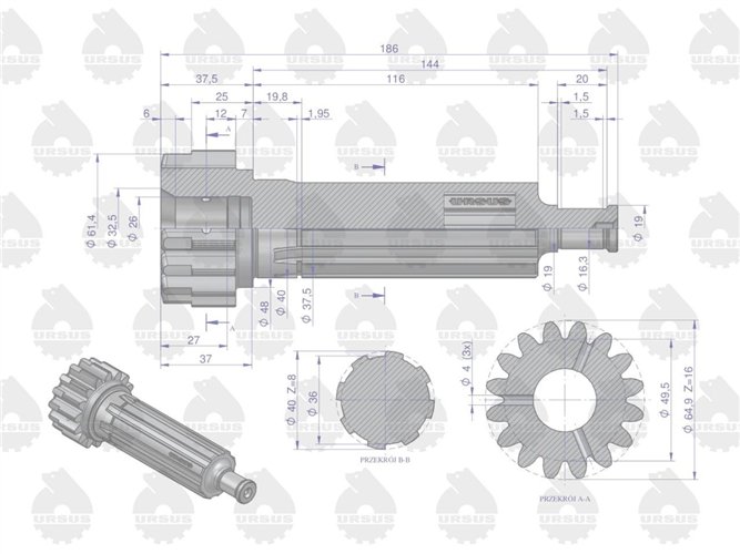 Wałek główny skrzyni biegów C-330 ORYGINAŁ URSUS
