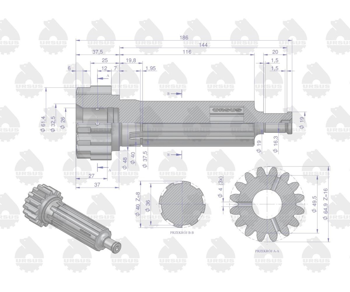 Wałek główny skrzyni biegów C-330 ORYGINAŁ URSUS