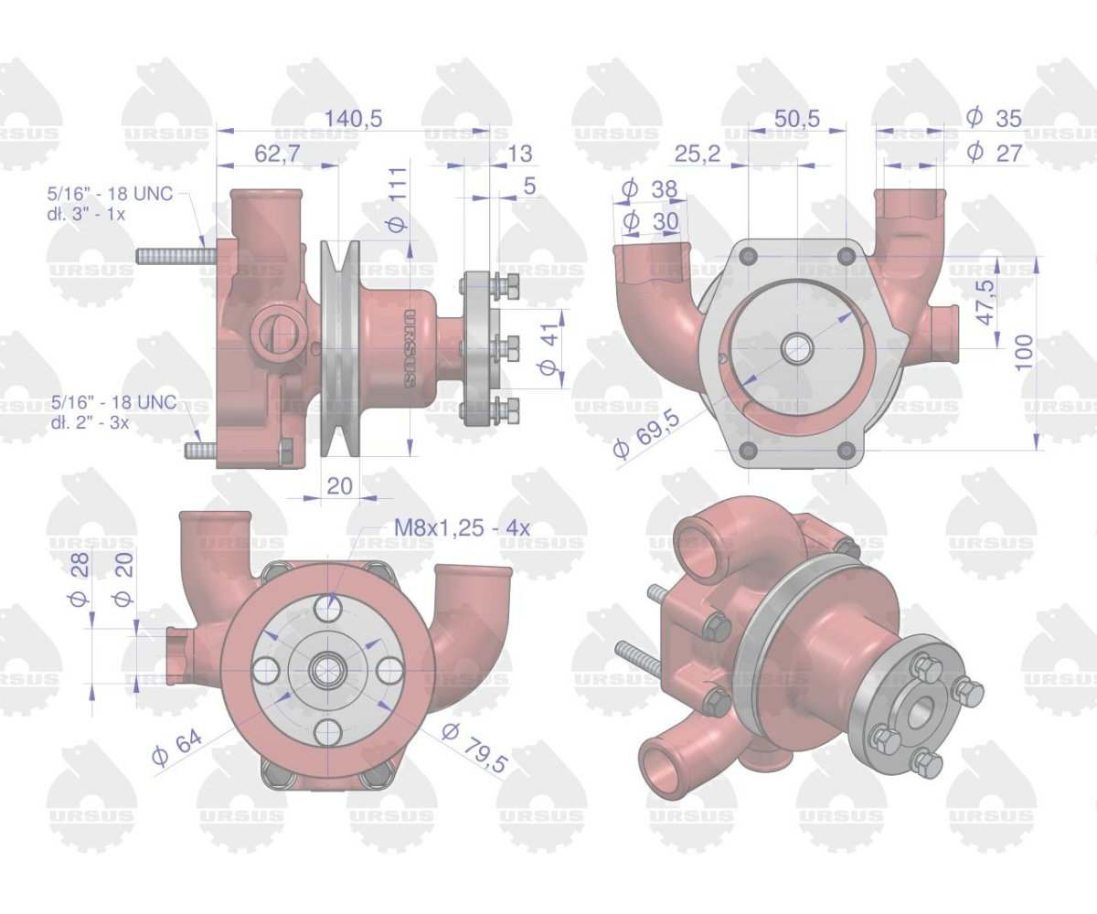 Pompa wody koło na I pasek MF3 ORYGINAŁ URSUS