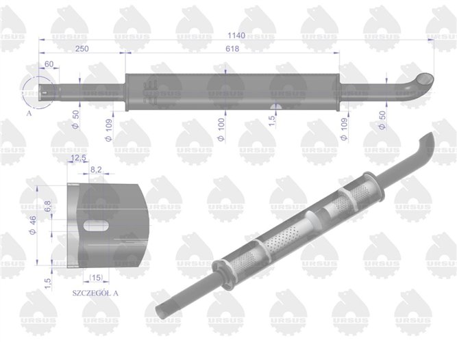 Tłumik okrągły 1140mm 5kg C-360 EMALIA ORYGINAŁ URSUS
