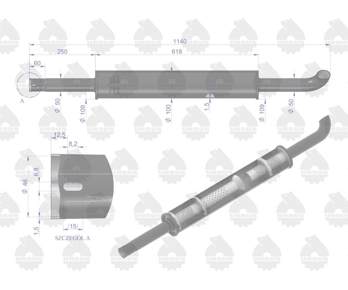 Tłumik okrągły 1140mm 5kg C-360 EMALIA ORYGINAŁ URSUS