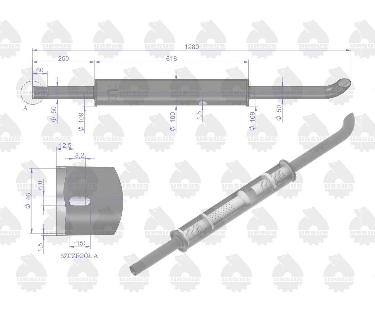 Tłumik okrągły długi 5.4kg 1280mm C-360 EMALIA ORYGINAŁ URSUS