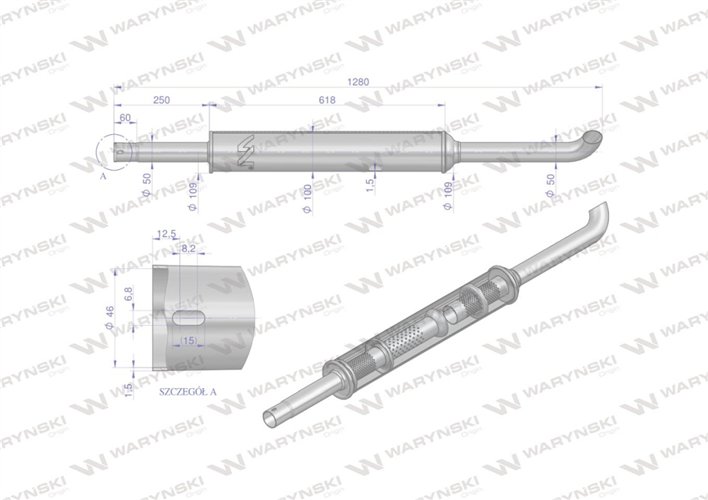Tłumik okrągły długi 5.4kg 1280mm C-360 INOX WARYŃSKI