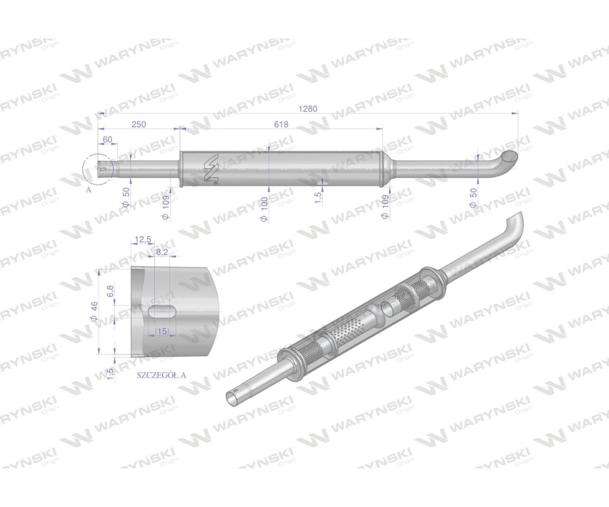 Tłumik okrągły długi 5.4kg 1280mm C-360 INOX WARYŃSKI