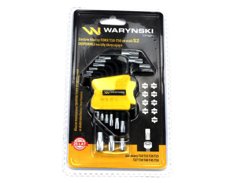Zestaw kluczy TORX T10-T50 ze stali S2 9el w uchwycie Waryński Zestaw kluczy TORX T10-T50 ze stali S2 9el w uchwycie Waryński