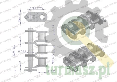 Półogniwo łańcucha P06B-3 (R3 3/8) Waryński ( sprzedawane po 5 )