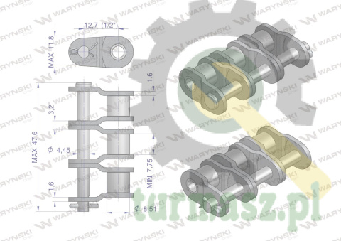 Półogniwo łańcucha P08B-3 (R3 1/2) Waryński ( sprzedawane po 5 )