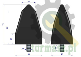 Resor. odbój gumowy trójkątny śruba M8 wysokość 73mm NR-197 Przyczepa