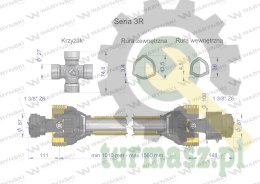 Wał przegubowo-teleskopowy 1010-1560mm 460Nm sprzęgło jednokierunkowe CE 2020 seria 3R WARYŃSKI