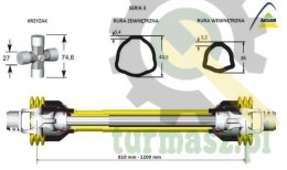 Wał przegubowo-teleskopowy 810-1200mm 400Nm 50250 CE seria 3 AKSAN