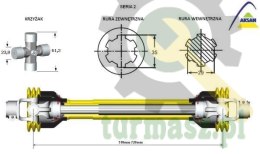 Wał przegubowo-teleskopowy wałek wielowypustowy frezowany 510-720mm 250Nm 40210 CE seria 2 AKSAN