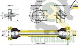 Wał przegubowo-teleskopowy wałek wielowypustowy frezowany 710-960mm 250Nm 40240 CE seria 2 AKSAN