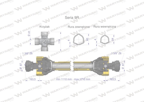 Wał przegubowo-teleskopowy 1110-1710mm 1890Nm CE 2020 seria 9R Waryński Wał przegubowo-teleskopowy 1110-1710mm 1890Nm CE 2020 seria 9R Waryński