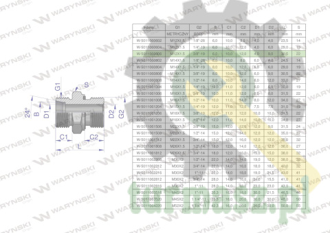 Przyłączka hydrauliczna BB (XGE) M12x1.5 06L x 3/8" BSP ED Waryński ( sprzedawane po 5 )