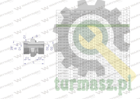 Przyłączka hydrauliczna BB (XGE) M14x1.5 08L x 1/8" BSP ED Waryński ( sprzedawane po 5 )