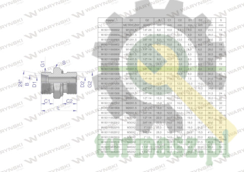 Przyłączka hydrauliczna BB (XGE) M16x1.5 10L x 3/8" BSP ED Waryński ( sprzedawane po 10 )