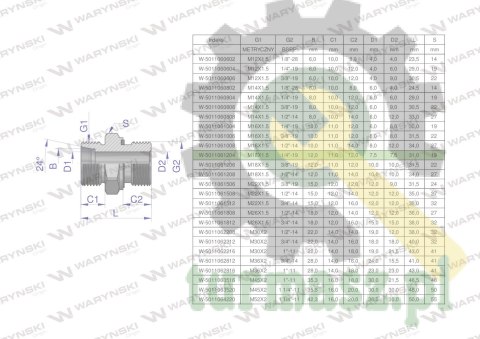 Przyłączka hydrauliczna BB (XGE) M18x1.5 12L x 1/4" BSP ED Waryński ( sprzedawane po 10 )