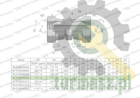 Złączka hydrauliczna calowa AA 1/2" BSP Waryński ( sprzedawane po 2 )