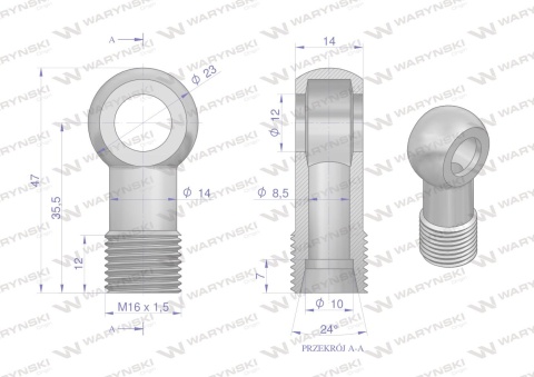 Złączka Oczkowa Fi12-10L (M16X1.5) Waryński ( sprzedawane po 2 ) Złączka Oczkowa Fi12-10L (M16X1.5) Waryński ( sprzedawane po 2 )