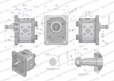 Pompa hydrauliczna zębata 1.0cm3 (grupa 1 - typ europejski) wałek 1:8 przyłącza gwintowane (obroty prawe) max.250 bar Waryński Pompa hydrauliczna zębata 1.0cm3 (grupa 1 - typ europejski) wałek 1:8 przyłącza gwintowane (obroty prawe) max.250 bar Waryński
