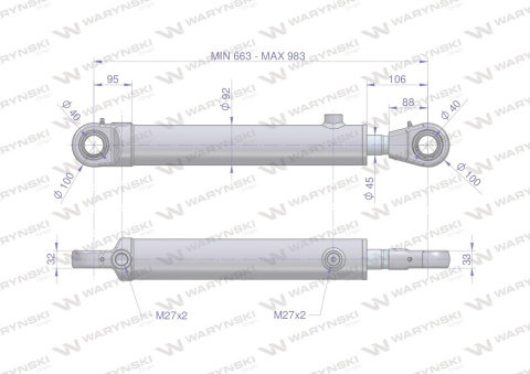 Cylinder hydrauliczny - siłownik dwustronny CJ2F80/45/320 Waryński Cylinder hydrauliczny - siłownik dwustronny CJ2F80/45/320 Waryński