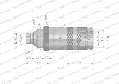 Szybkozłącze hydrauliczne zrywalne seria WIA3CV (3CFPV) 68 l/min gniazdo M18x1.5 gwint zewnętrzny EURO PUSH-PULL (ISO 7241-A) Wa Szybkozłącze hydrauliczne zrywalne seria WIA3CV (3CFPV) 68 l/min gniazdo M18x1.5 gwint zewnętrzny EURO PUSH-PULL (ISO 7241-A) Wa