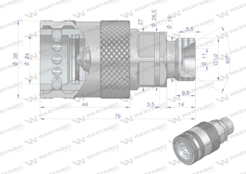 Szybkozłącze hydrauliczne gniazdo G1/2"BSP gwint zewnętrzny EURO PUSH-PULL (ISO 7241-A) z eliminatorem ciśnienia Waryński Szybkozłącze hydrauliczne gniazdo G1/2"BSP gwint zewnętrzny EURO PUSH-PULL (ISO 7241-A) z eliminatorem ciśnienia Waryński