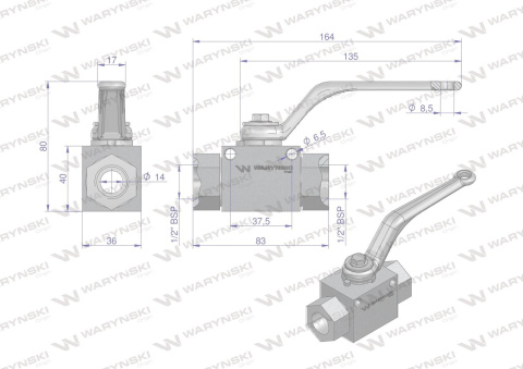 Zawór kulowy hydrauliczny 2-drogowy 2/2 - 1/2"BSP z otworami mocującymi 500 bar Waryński Zawór kulowy hydrauliczny 2-drogowy 2/2 - 1/2"BSP z otworami mocującymi 500 bar Waryński