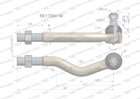 Przegub kierowniczy lewy 367mm - 1 1/4" RE173541 WARYŃSKI Przegub kierowniczy lewy 367mm - 1 1/4" RE173541 WARYŃSKI