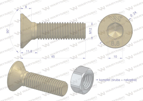 Śruba kpl. M12x45 - imbus 10 DIN7991 ( sprzedawane po 25 ) Waryński Śruba kpl. M12x45 - imbus 10 DIN7991 ( sprzedawane po 25 ) Waryński