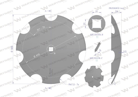 Talerz uzębiony Z-7 fi 510 otwór 30x30 stal borowa Waryński 1242050040 1279201020 Talerz uzębiony Z-7 fi 510 otwór 30x30 stal borowa Waryński 1242050040 1279201020