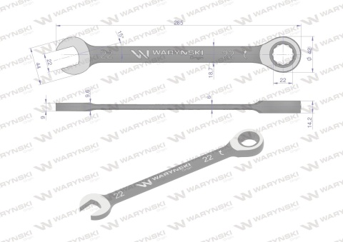 Klucz płasko-oczkowy 22 mm z grzechotką 72 zęby standard ASME B107-2010 Waryński Klucz płasko-oczkowy 22 mm z grzechotką 72 zęby standard ASME B107-2010 Waryński
