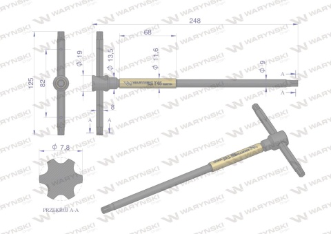 Klucz T ze spinnerem TORX T45 Waryński Klucz T ze spinnerem TORX T45 Waryński