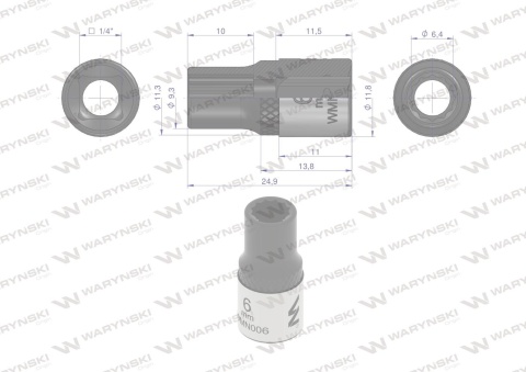 Nasadka dwunastokątna 1/4". 6 mm. CrV50BV30. DIN 3124. Waryński Nasadka dwunastokątna 1/4". 6 mm. CrV50BV30. DIN 3124. Waryński