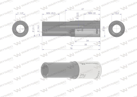 Nasadka sześciokątna 1/2". 13 mm. długa. CrV50BV30. DIN 3124. Waryński Nasadka sześciokątna 1/2". 13 mm. długa. CrV50BV30. DIN 3124. Waryński