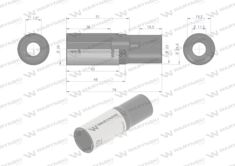 Nasadka sześciokątna 1/2". 19 mm. długa. CrV50BV30. DIN 3124. Waryński Nasadka sześciokątna 1/2". 19 mm. długa. CrV50BV30. DIN 3124. Waryński